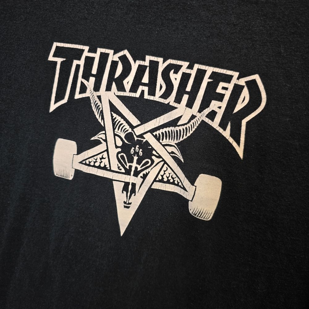 Thrasher Mens L Skate Pentagram Graphic Black White Short Sleeve Cotton Tshirt - Picture 9 of 13